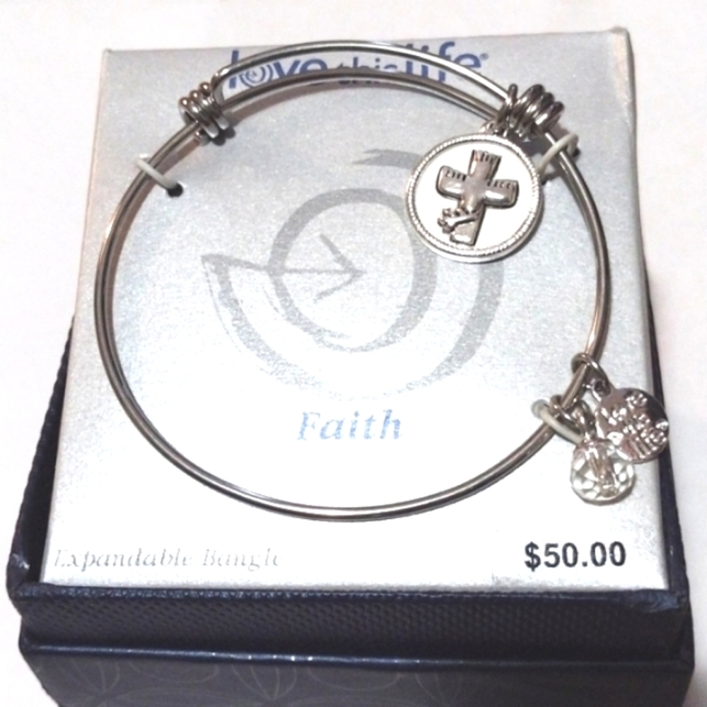 LOVE THIS LIFE FAITH STERLING SILVER EXPANDABLE BRACELET W/CHARMS-NWT - Picture 8 of 9